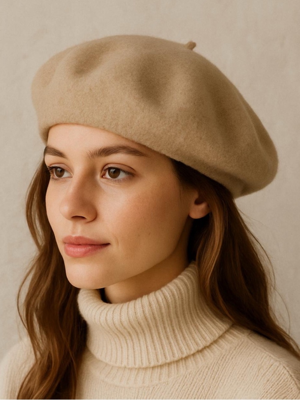 WOOL beret tam hat cream colour 100% wool OS fits most French hat retro style
